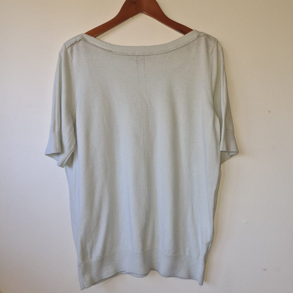 Banana Republic Boat Neck Rib Sweater Women Size XL Short Sleeves Blue Pastel